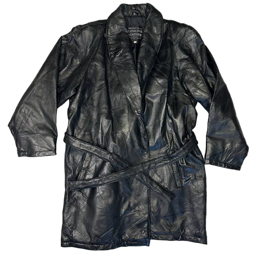 Maxam Black Leather Patchwork Coat Italian Mosaic Design Lamb Skin Size XXL